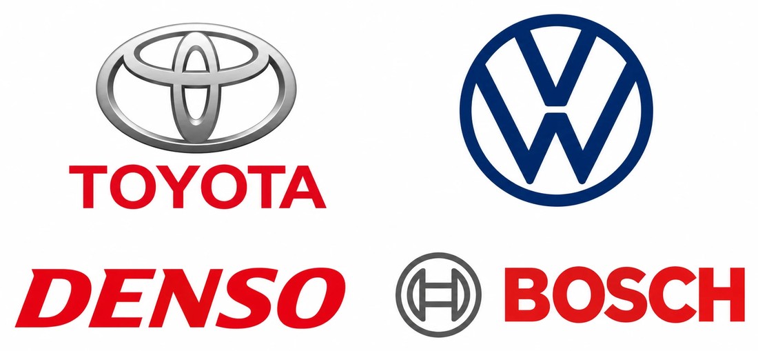Logos de Toyota, Volkswagen, Denso y Bosch: marcas con las que trabajamos